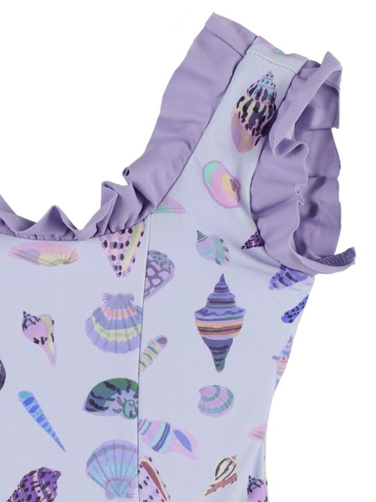 Marysia: Shell print Lycra one piece swimsuit - Light Blue - kids-girls_1 | Luisa Via Roma