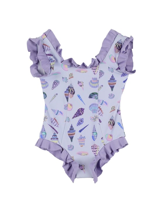 Marysia: Shell print Lycra one piece swimsuit - Light Blue - kids-girls_0 | Luisa Via Roma