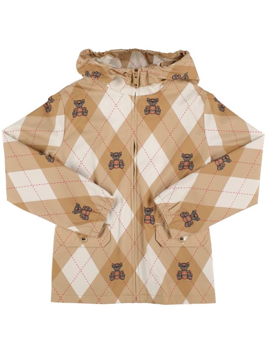 Burberry: Veste en coton imprimé à capuche Rhombus - Beige - kids-girls_0 | Luisa Via Roma