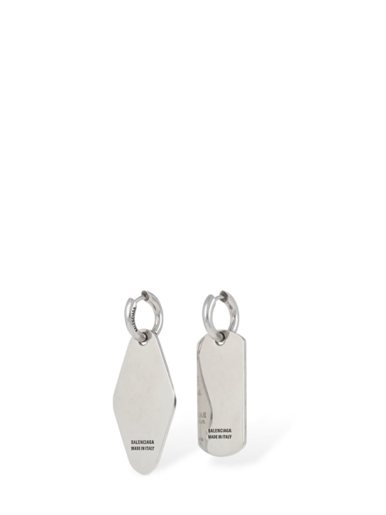 Balenciaga: Logo tag brass earrings - Antique Silver - men_2 | Luisa Via Roma