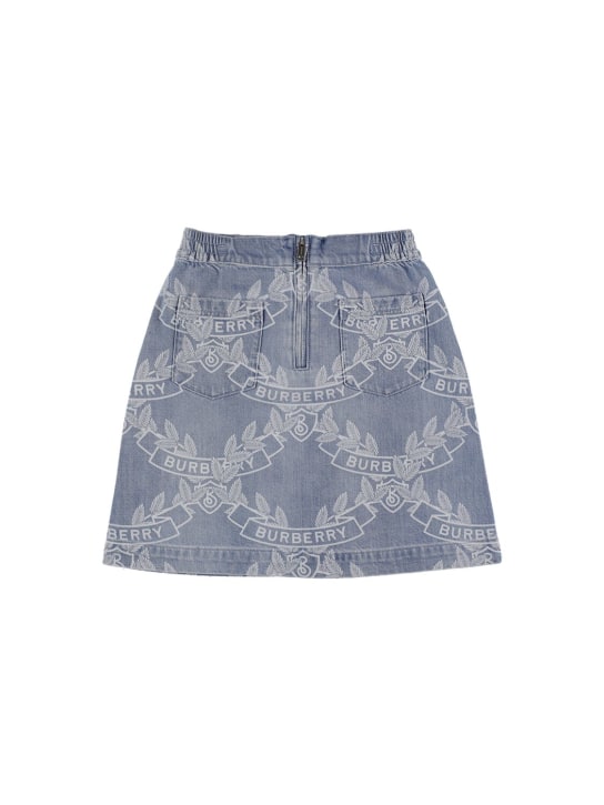 Burberry: Minifalda de denim de algodón con logo - Azul Claro - kids-girls_0 | Luisa Via Roma
