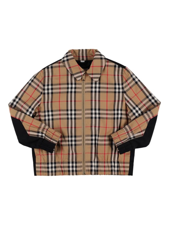 Burberry: Giacca in cotone check - Beige - kids-girls_0 | Luisa Via Roma