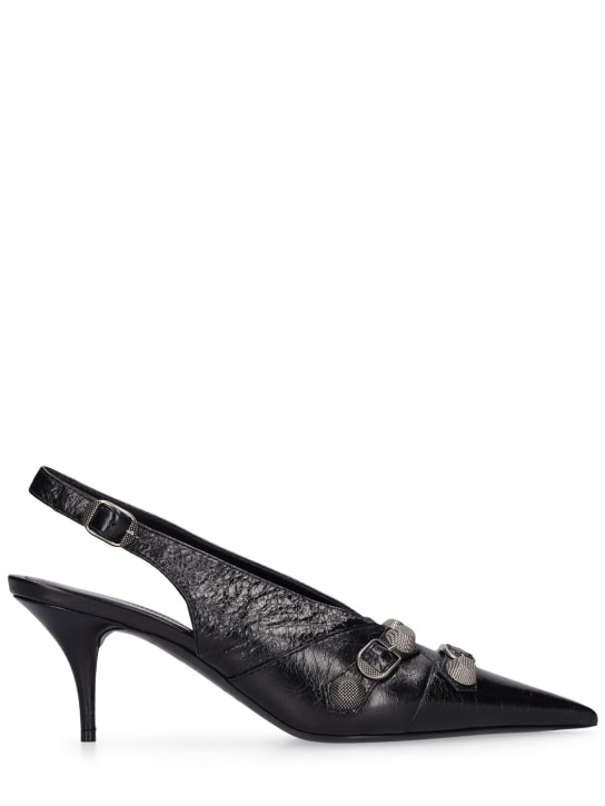 Balenciaga: 70mm Cagole leather slingback pumps - Black - women_0 | Luisa Via Roma