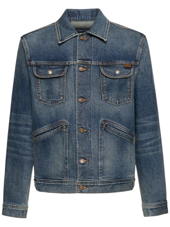 Tom Ford: Bedruckte Jacke aus Stretch-Denim - Blau - men_0 | Luisa Via Roma