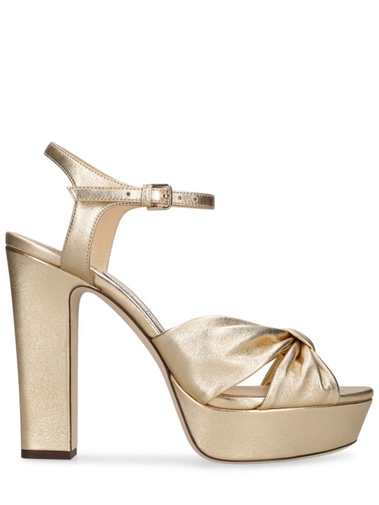 Jimmy Choo: 120mm Heloise metallic leather sandals - Gold - women_0 | Luisa Via Roma