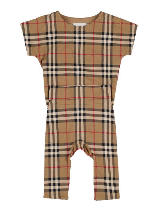 Burberry: Body & pantalon en coton à carreaux Icon - Beige - kids-girls_0 | Luisa Via Roma
