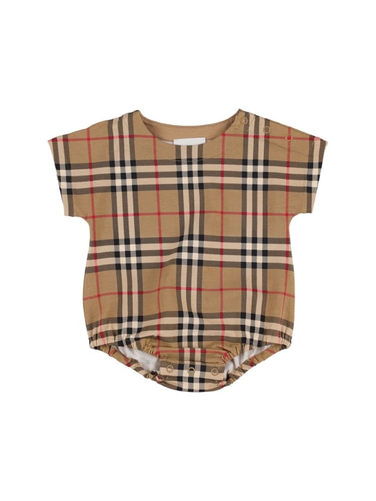 Burberry: Icon Check print cotton bodysuit & pants - Beige - kids-girls_1 | Luisa Via Roma