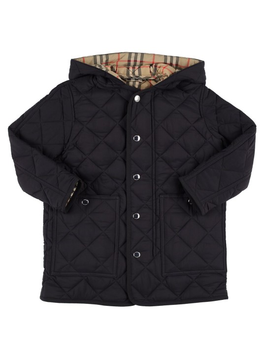 Burberry: Hooded nylon coat - Black - kids-boys_0 | Luisa Via Roma