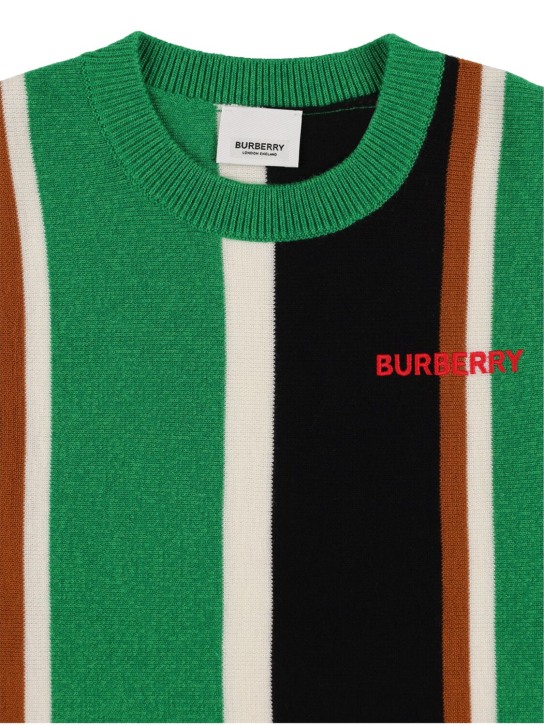 Burberry: Gilet en maille de cachemire et laine à rayures - Vert - kids-boys_1 | Luisa Via Roma
