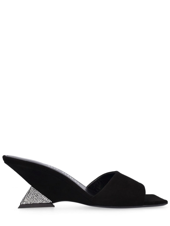 The Attico: 60mm Cheope suede & crystal mules - Black/Silver - women_0 | Luisa Via Roma