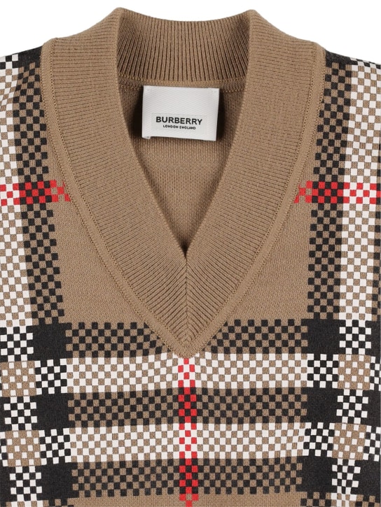 Burberry: Suéter de punto de lana estampado - Beige - kids-girls_1 | Luisa Via Roma