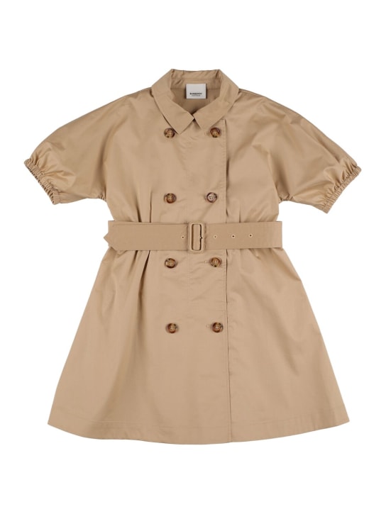 Burberry: Cotton blend trench dress w/belt - Beige - kids-girls_0 | Luisa Via Roma