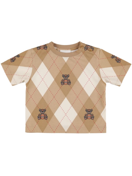 Burberry: Camiseta de jersey de algodón estampada - Beige - kids-boys_0 | Luisa Via Roma