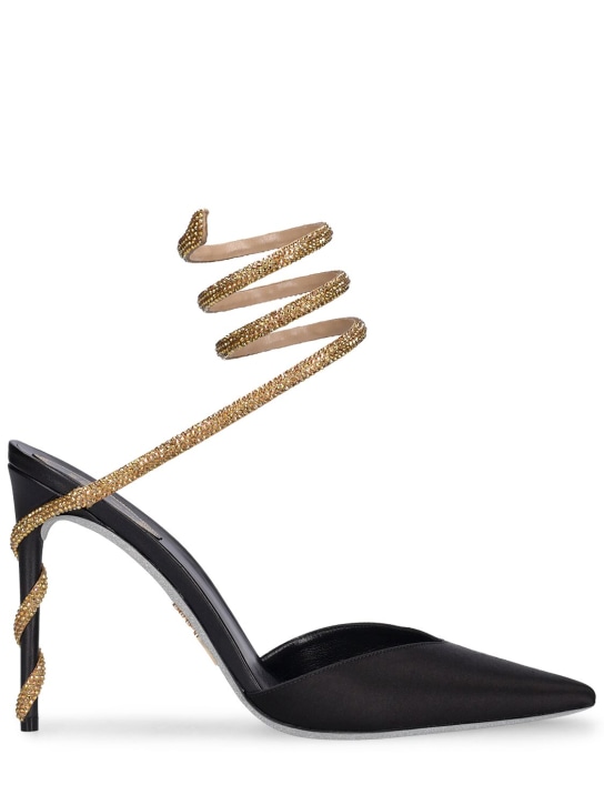 René Caovilla: Zapatos de tacón de satén 105mm - Negro/Dorado - women_0 | Luisa Via Roma