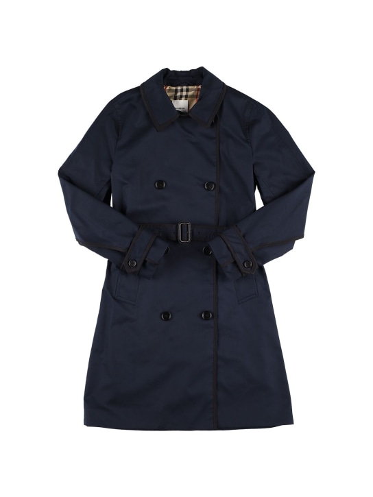 Burberry: Trench-coat en gabardine de coton - Bleu Marine - kids-girls_0 | Luisa Via Roma