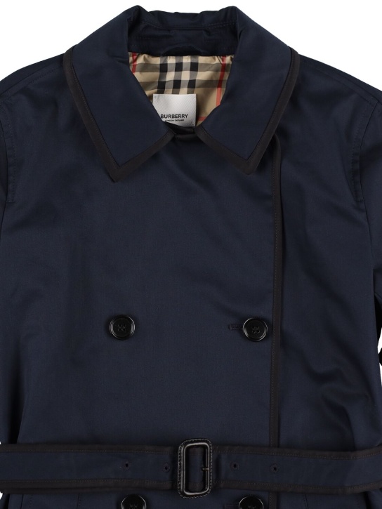 Burberry: Trench-coat en gabardine de coton - Bleu Marine - kids-girls_1 | Luisa Via Roma