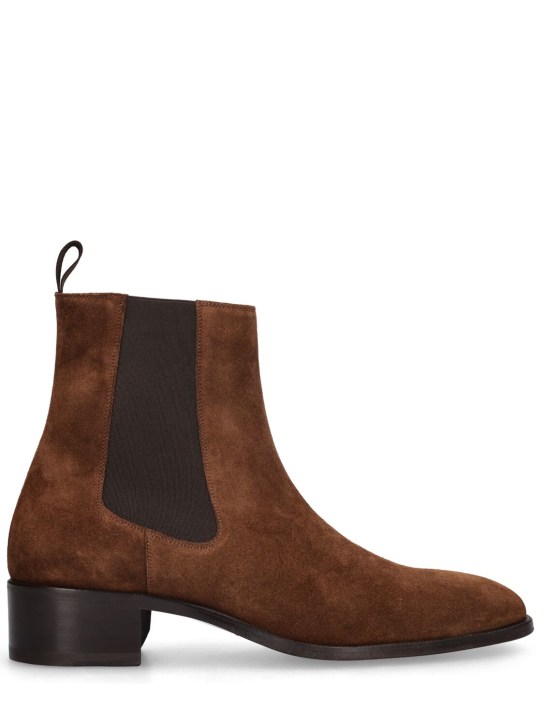 Tom Ford: 40mm Suede ankle boots - Burnt/Brown - men_0 | Luisa Via Roma
