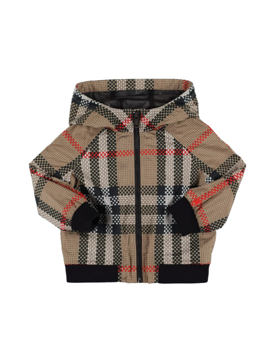 Burberry: Icon Check print nylon jacket - Beige - kids-girls_0 | Luisa Via Roma