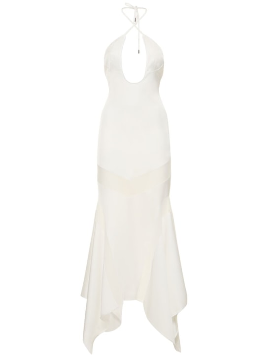 The Attico: Saskia satin & mesh long dress - Beyaz - women_0 | Luisa Via Roma