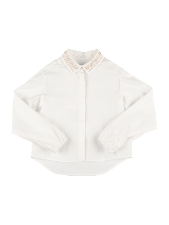 Burberry: Camisa de popelina de algodón - Blanco - kids-girls_0 | Luisa Via Roma