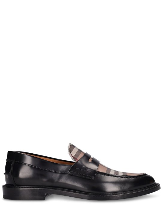 Burberry: Check leather formal loafers - Black - men_0 | Luisa Via Roma