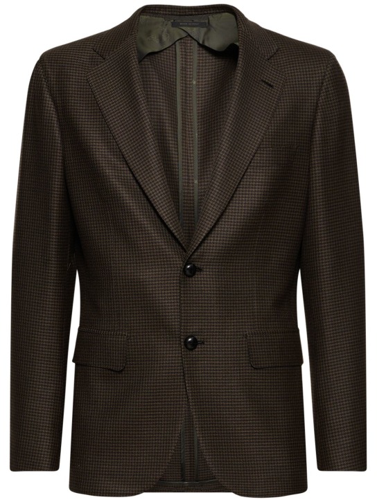 Brioni: New Plume wool & silk jacket - Navy Reseda - men_0 | Luisa Via Roma