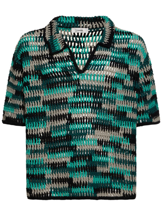 Commas: ハンドクロシェコットンブレンドポロシャツ - ベージュ/ブルー - men_0 | Luisa Via Roma