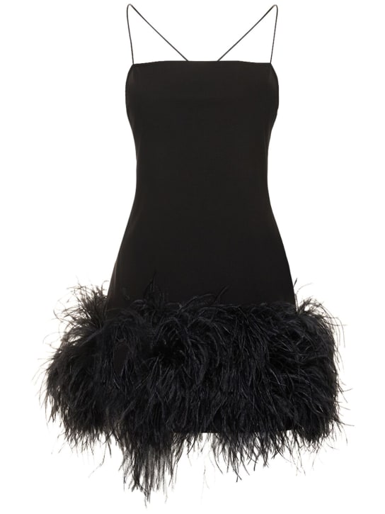 The Attico: Fujiko jersey mini dress w/ feathers - Black - women_0 | Luisa Via Roma