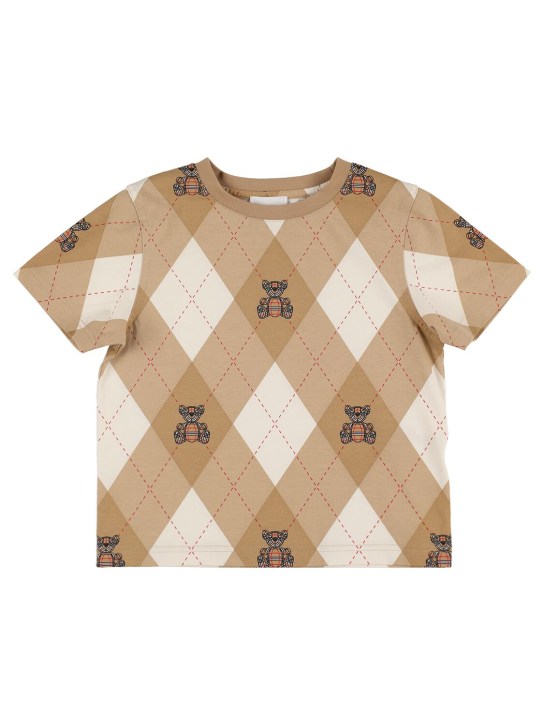 Burberry: Rhombus print cotton jersey t-shirt - Beige - kids-girls_0 | Luisa Via Roma