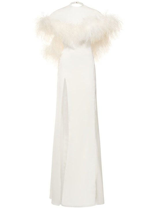 The Attico: Airi satin cape gown w/feathers - White - women_0 | Luisa Via Roma