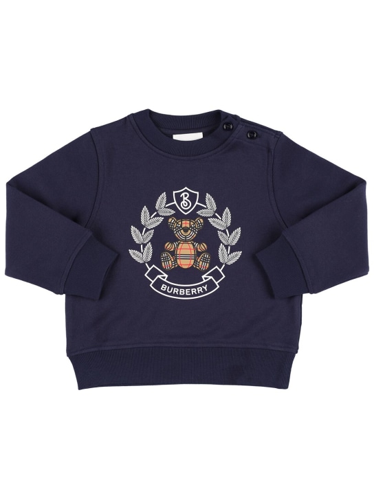 Burberry: Logo printed cotton sweatshirt - Navy - kids-boys_0 | Luisa Via Roma