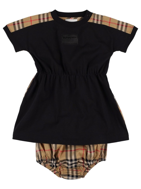 Burberry: Vestido y cubre pañal de algodón a cuadros - Beige/Negro - kids-girls_0 | Luisa Via Roma