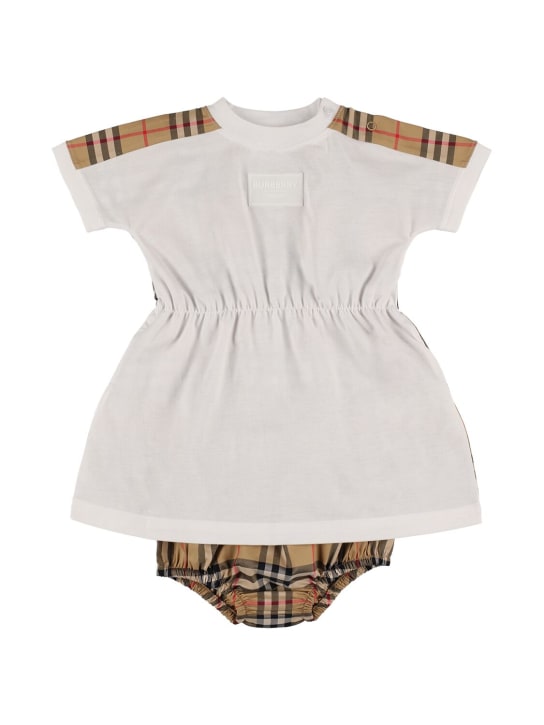 Burberry: Vestido y cubre pañal de algodón a cuadros - Blanco/Beige - kids-girls_0 | Luisa Via Roma