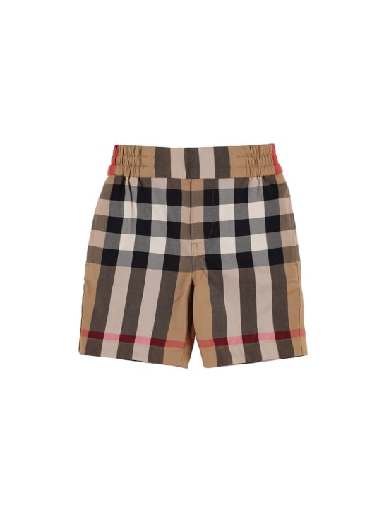 Burberry: Check print cotton shorts - Beige/Black - kids-boys_0 | Luisa Via Roma