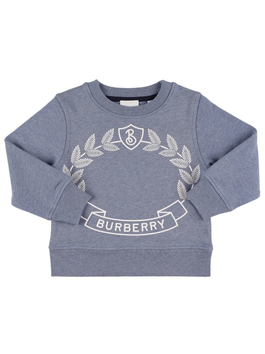 Burberry: Sudadera de algodón con logo estampado - Azul Claro - kids-boys_0 | Luisa Via Roma