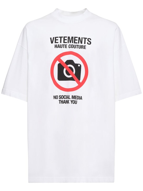 VETEMENTS: No Social Media 프린트 코튼 티셔츠 - men_0 | Luisa Via Roma