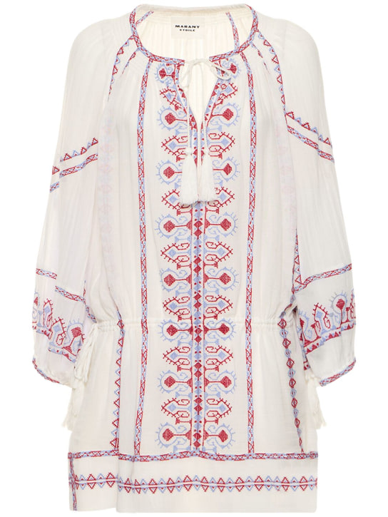 Marant Etoile: Parsley print cotton mini dress - Beyaz - women_0 | Luisa Via Roma