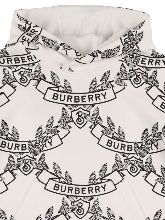 Burberry: Sweat-shirt en coton imprimé logo à capuche - Blanc - kids-boys_1 | Luisa Via Roma