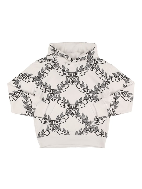 Burberry: Sweat-shirt en coton imprimé logo à capuche - Blanc - kids-boys_0 | Luisa Via Roma
