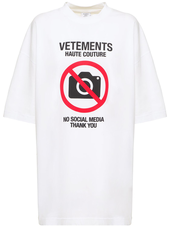 VETEMENTS: No Social Media印花棉质T恤 - 白色 - women_0 | Luisa Via Roma