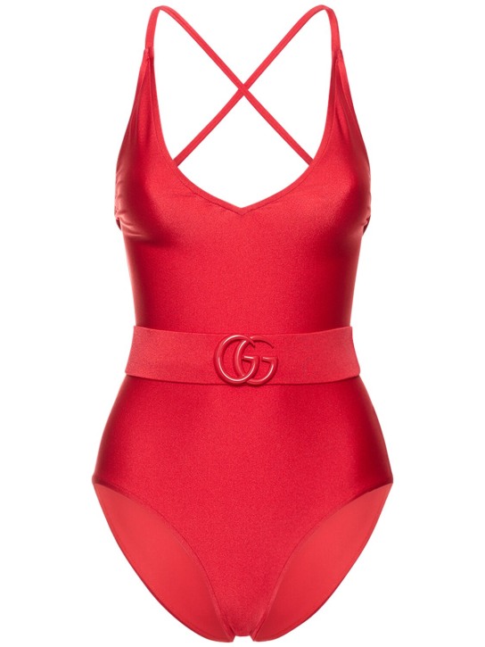 Gucci: Bañador de jersey elástico brillante - Rojo - women_0 | Luisa Via Roma