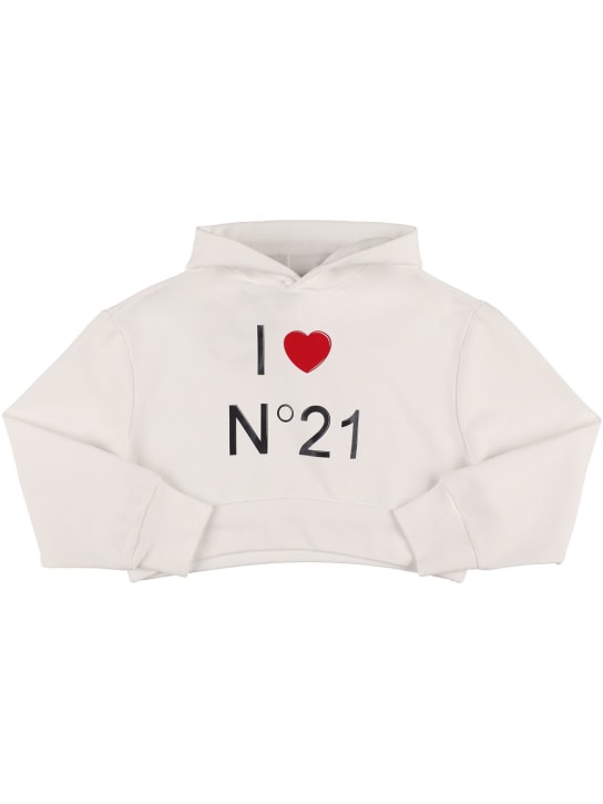 N°21: Logo print cropped cotton jersey hoodie - Blanco - kids-girls_0 | Luisa Via Roma