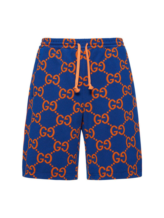 Gucci: GG technical jacquard sweat shorts - Blue/Orange - men_0 | Luisa Via Roma