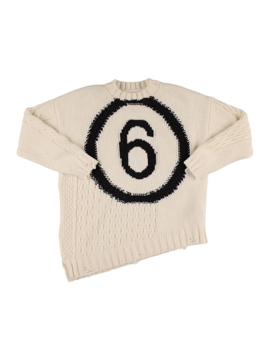 MM6 Maison Margiela: Logo intarsia wool blend knit sweater - kids-girls_0 | Luisa Via Roma