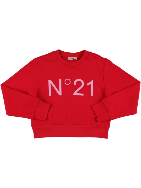 N°21: Logo print cropped cotton sweatshirt - Red - kids-girls_0 | Luisa Via Roma