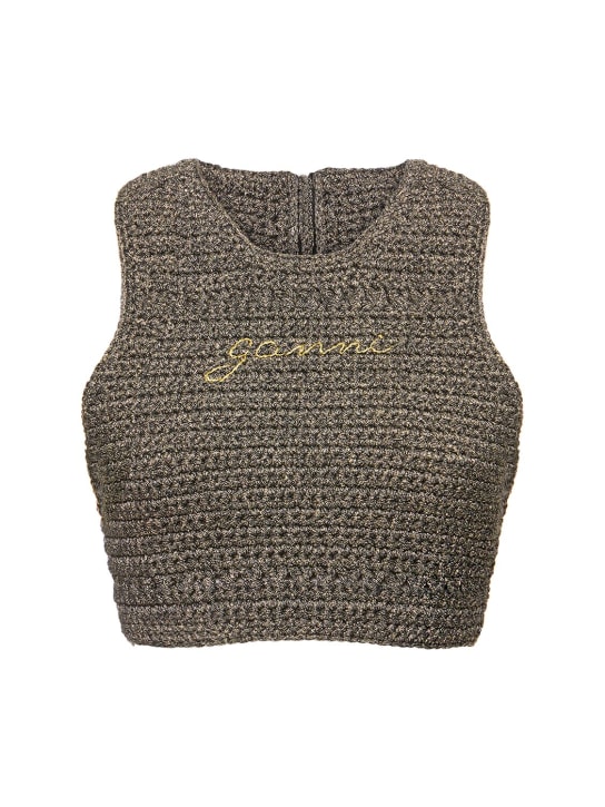 GANNI: Crochet racerback cotton blend top - Black/Gold - women_0 | Luisa Via Roma