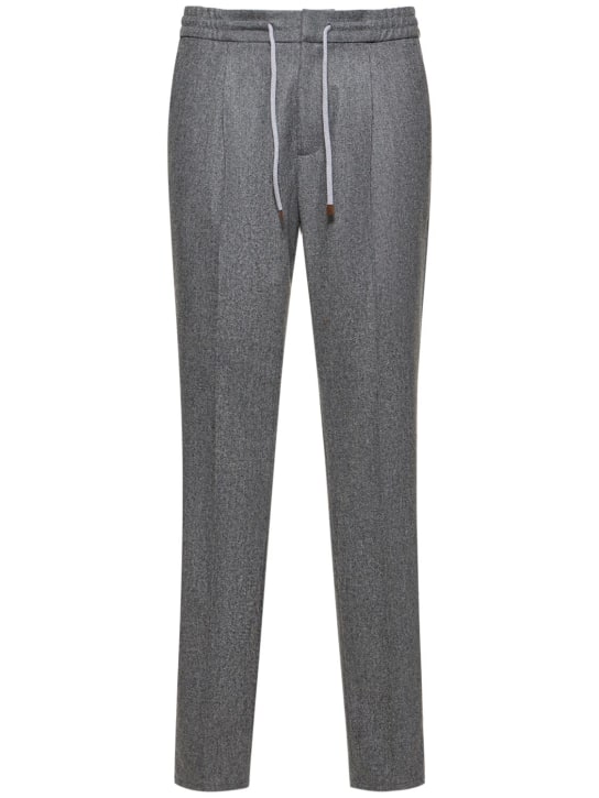 Brunello Cucinelli: Wool flannel sweatpants - Grey - men_0 | Luisa Via Roma