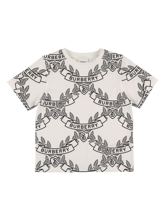 Burberry: T-shirt en jersey de coton à imprimé logo - Blanc - kids-girls_0 | Luisa Via Roma