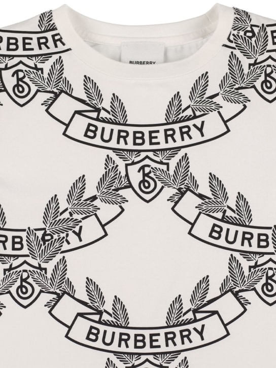 Burberry: T-shirt en jersey de coton à imprimé logo - Blanc - kids-boys_1 | Luisa Via Roma