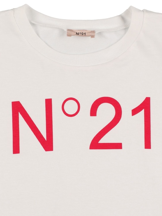 N°21: T-shirt cropped in jersey di cotone con logo - Bianco - kids-girls_1 | Luisa Via Roma
